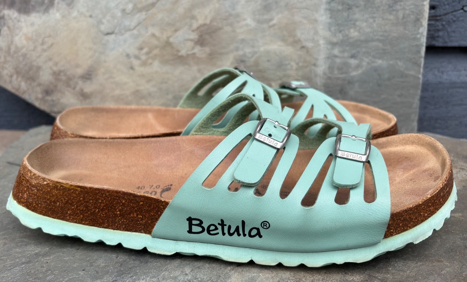 BETULA x Birkenstock GRANADA (40/9-N) Seafoam Green Birkoflor Sandals Slides