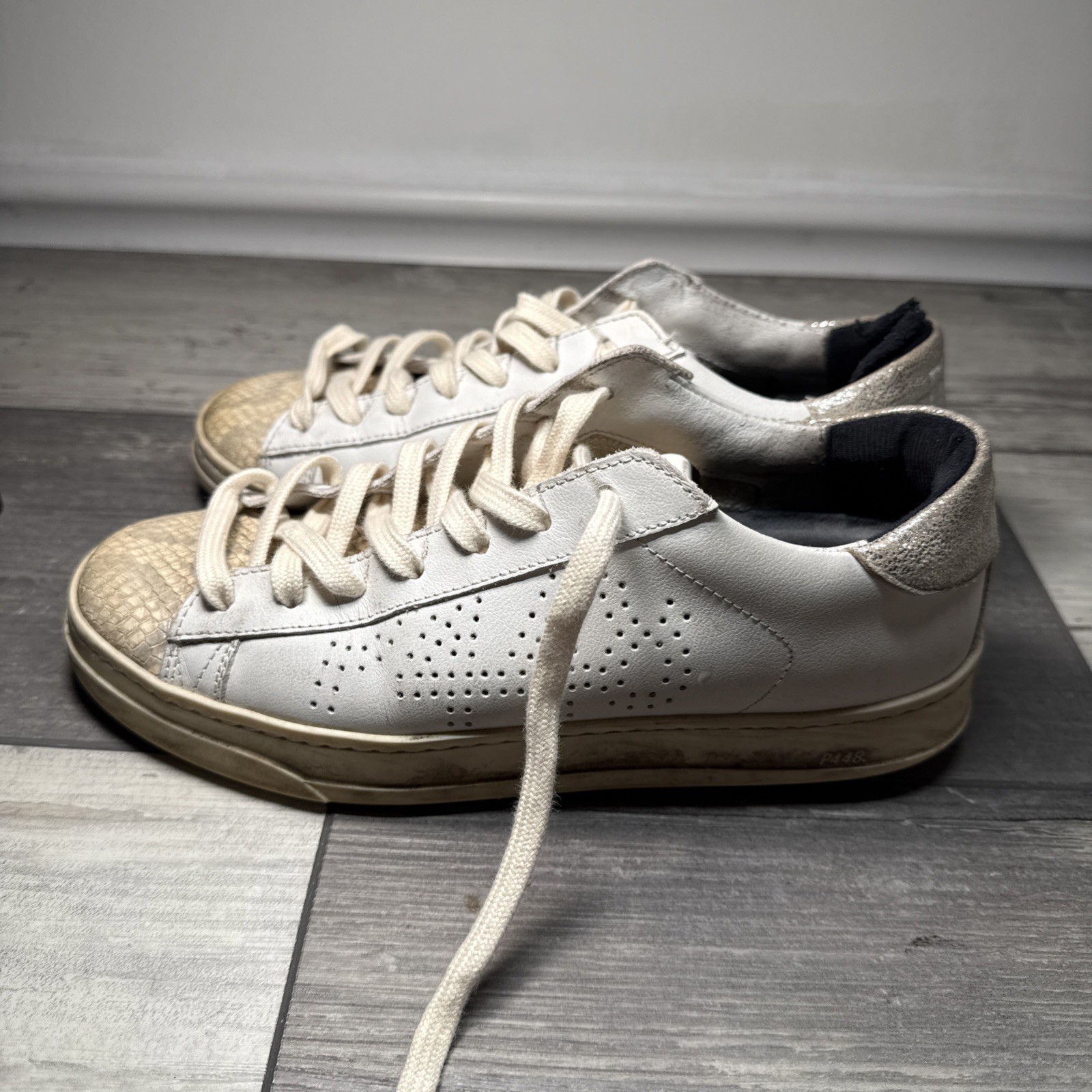 P448 Sneaker 6.5 White with Silver Glitter. Preowned See Photos Provided