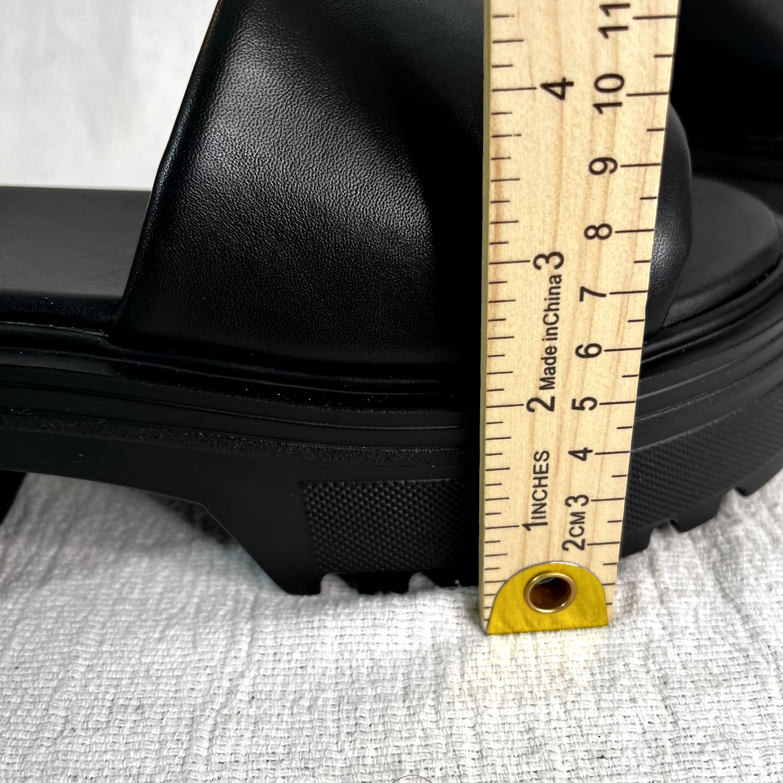 Leather Black Padded Lug Sole Platform Slide Sz 10 Womens Chunky Punk Grunge NEW