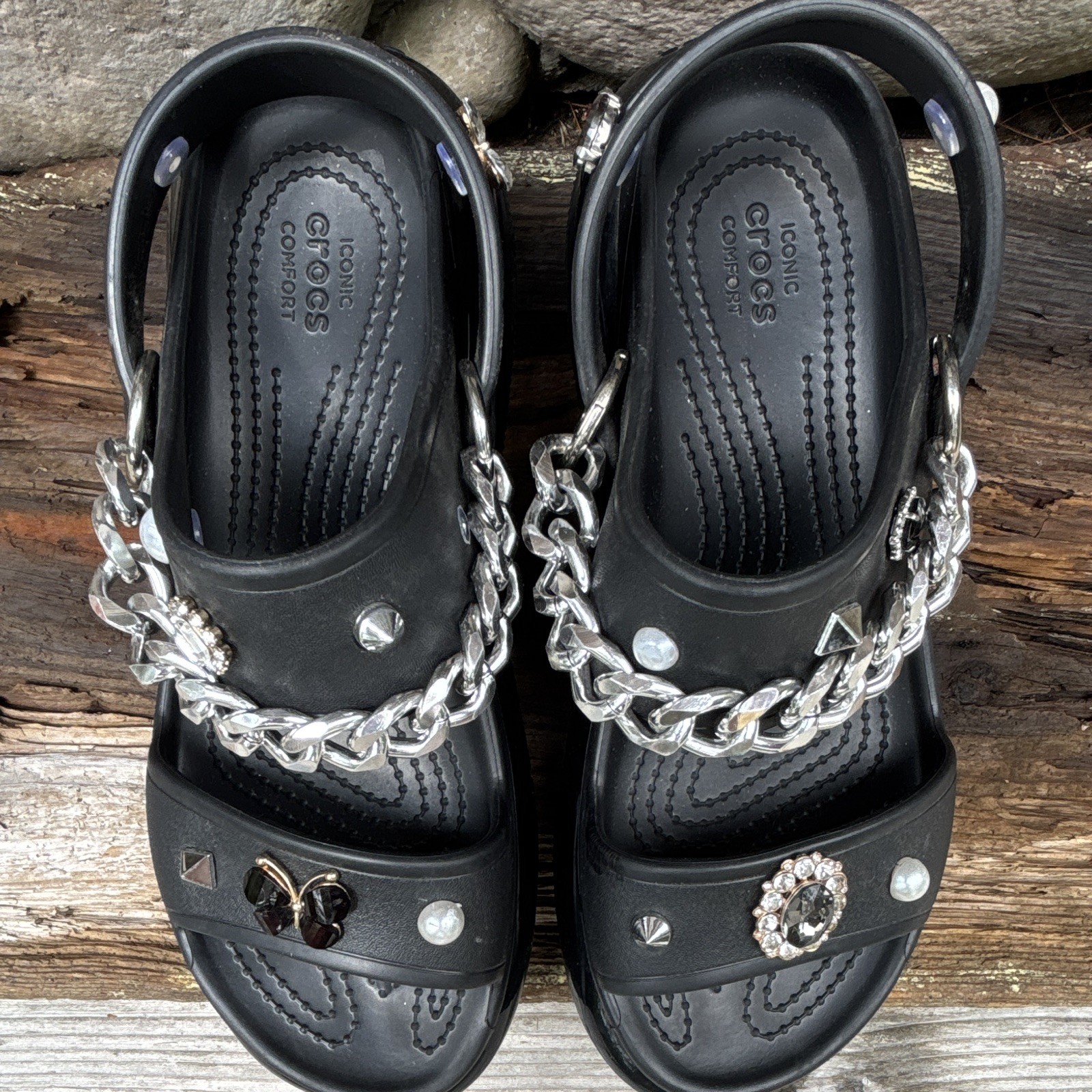 Crocs Mega Crush Platform Sandal Black Custom Jibbitz Unisex Punk Goth Style