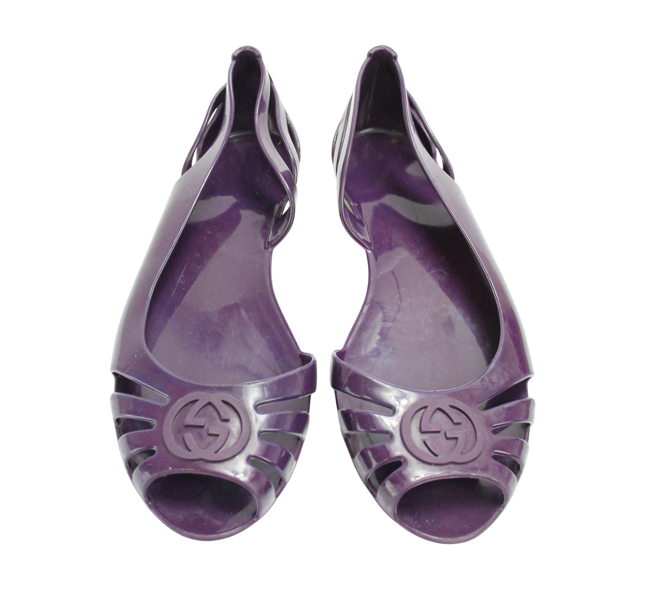 Gucci Shoes Womens (EU) 36 Flat Open Toe Rubber Slip On Sandals Purple Logo