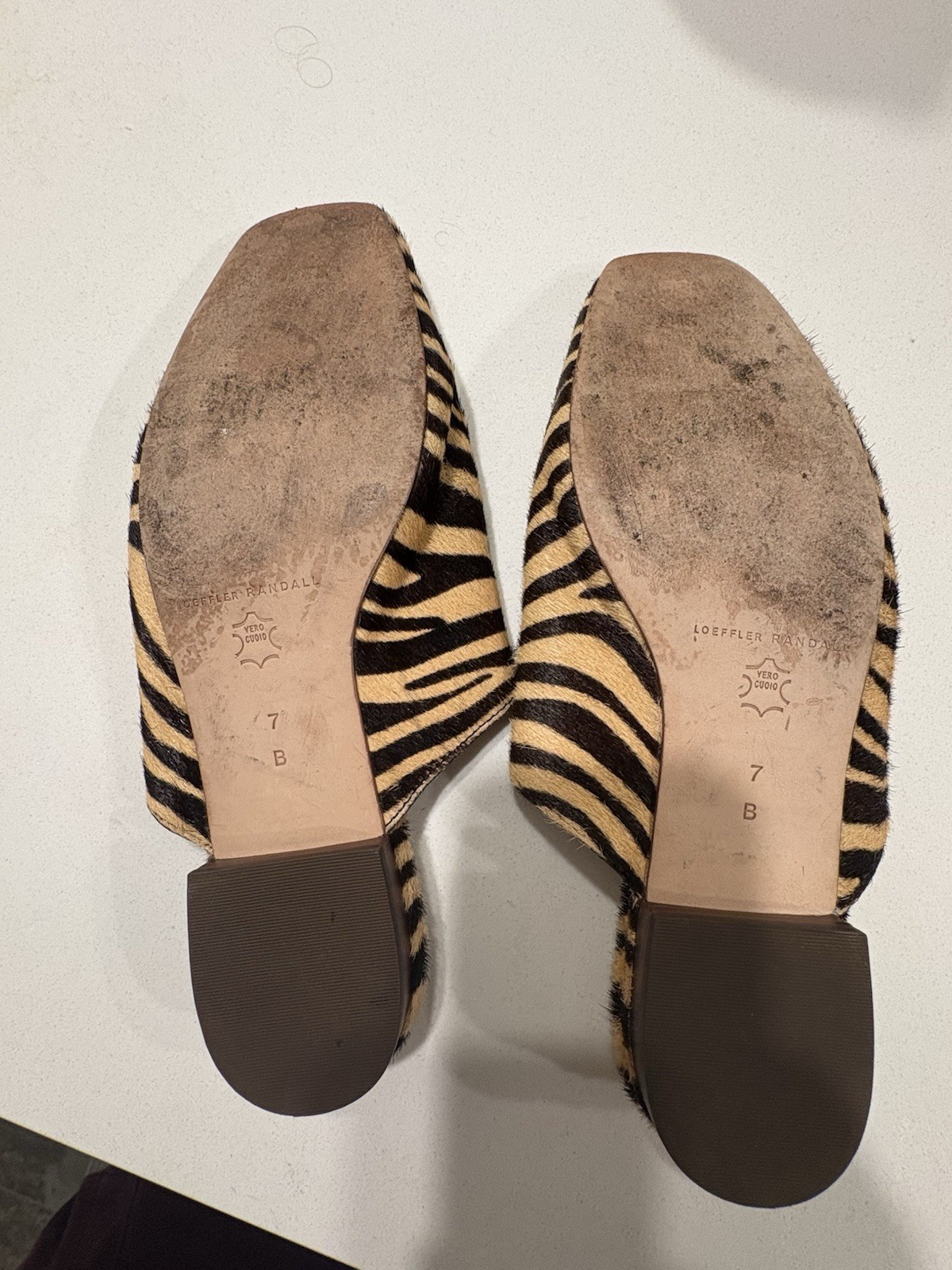 Loeffler Randall Women’s Beige Black Animal Print Fur Mule Square Toe 7B