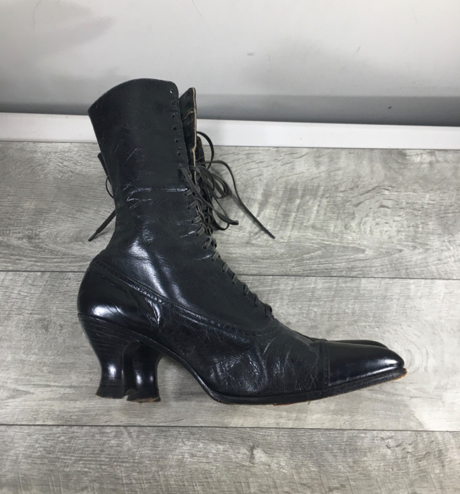 Womens Victorian Edwardian Granny 1900s Punk Grunge Lace Up Leather Boots 6.5
