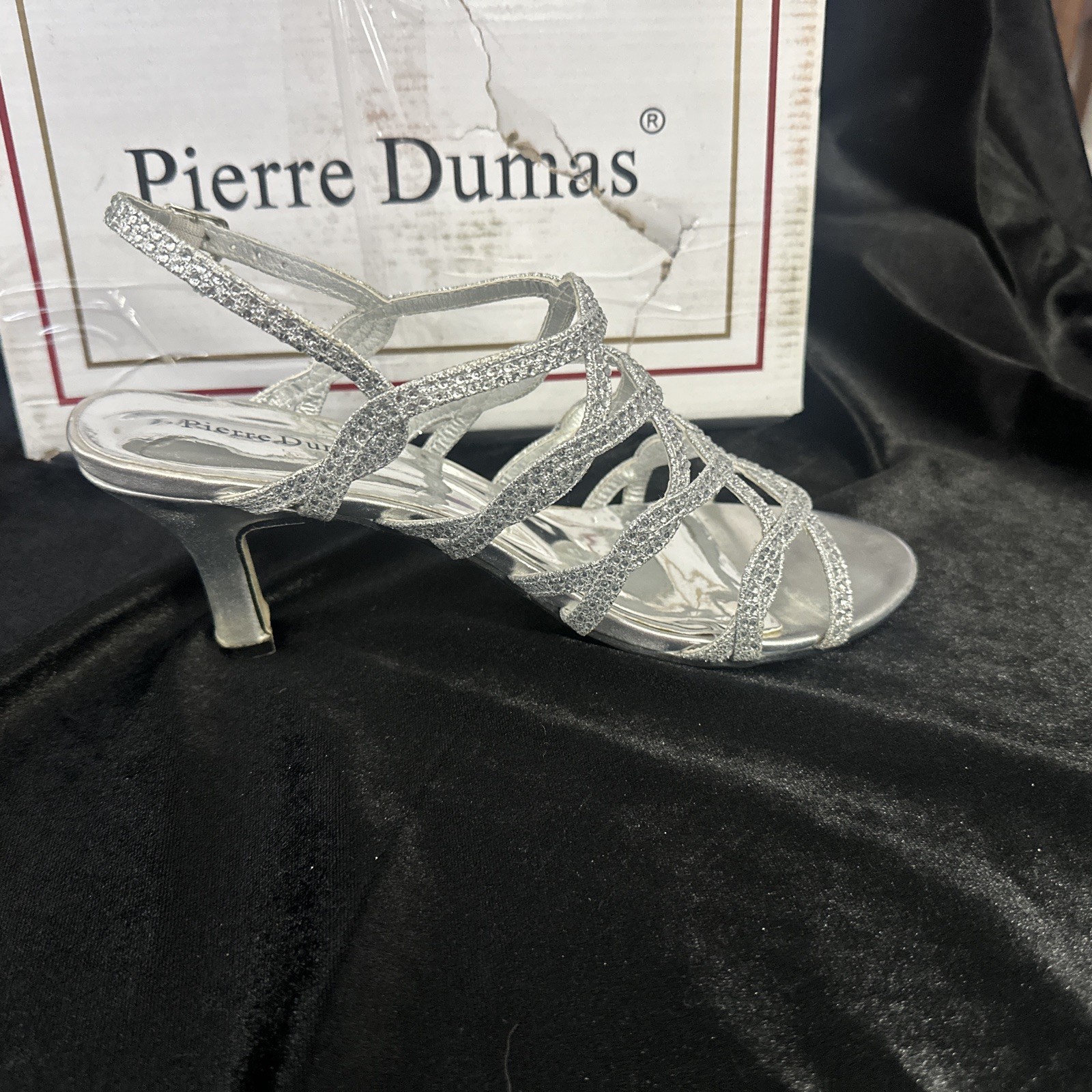 Pierre Dumas Ancora- 508 Silver Rhinestone Sandal Heels 9M
