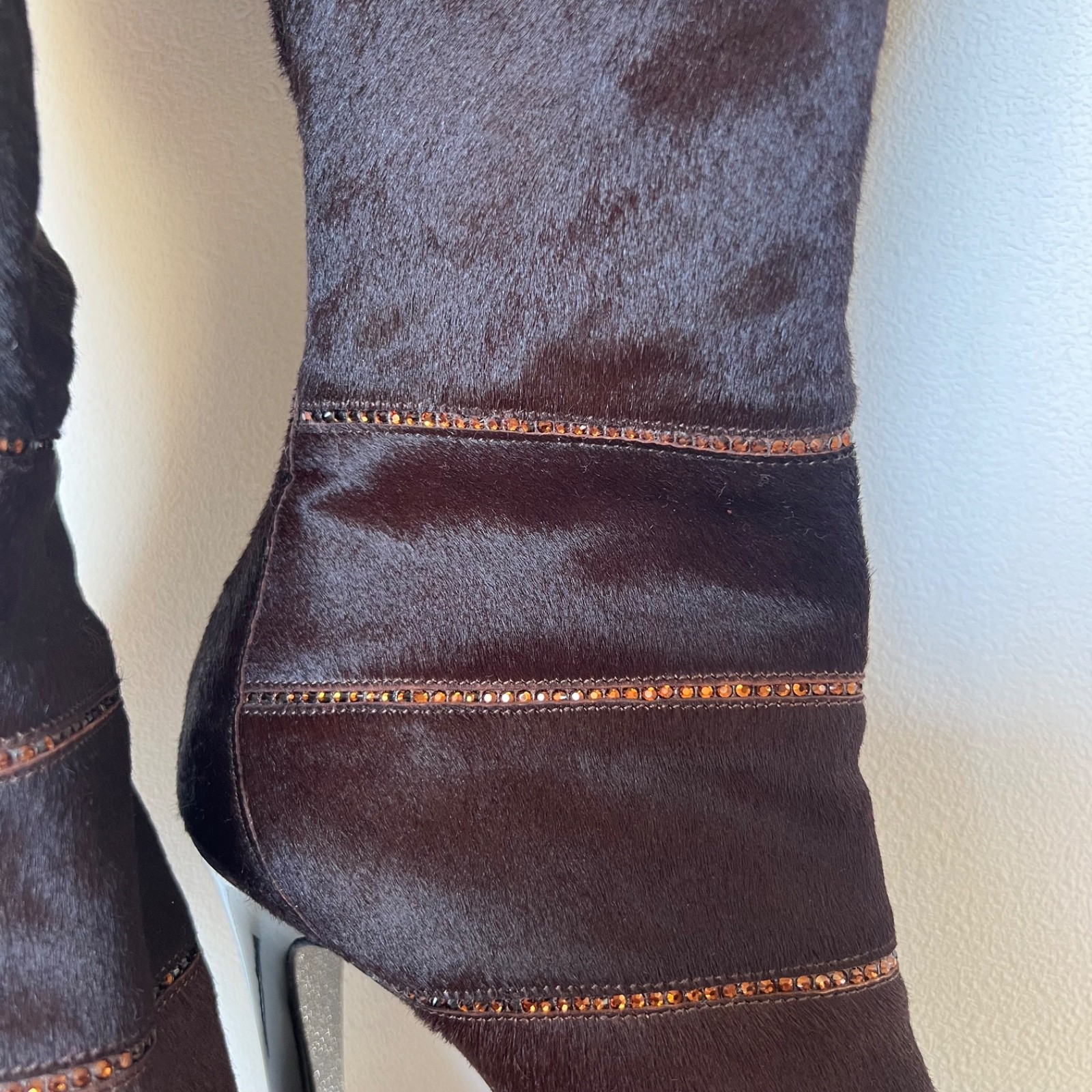 NEW Rene Caovilla calf hair Over The Knee Boots With Crystals Size 38
