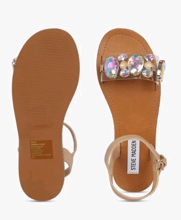 Steve Madden Rhythm Natural Jeweled Sandals 7.5