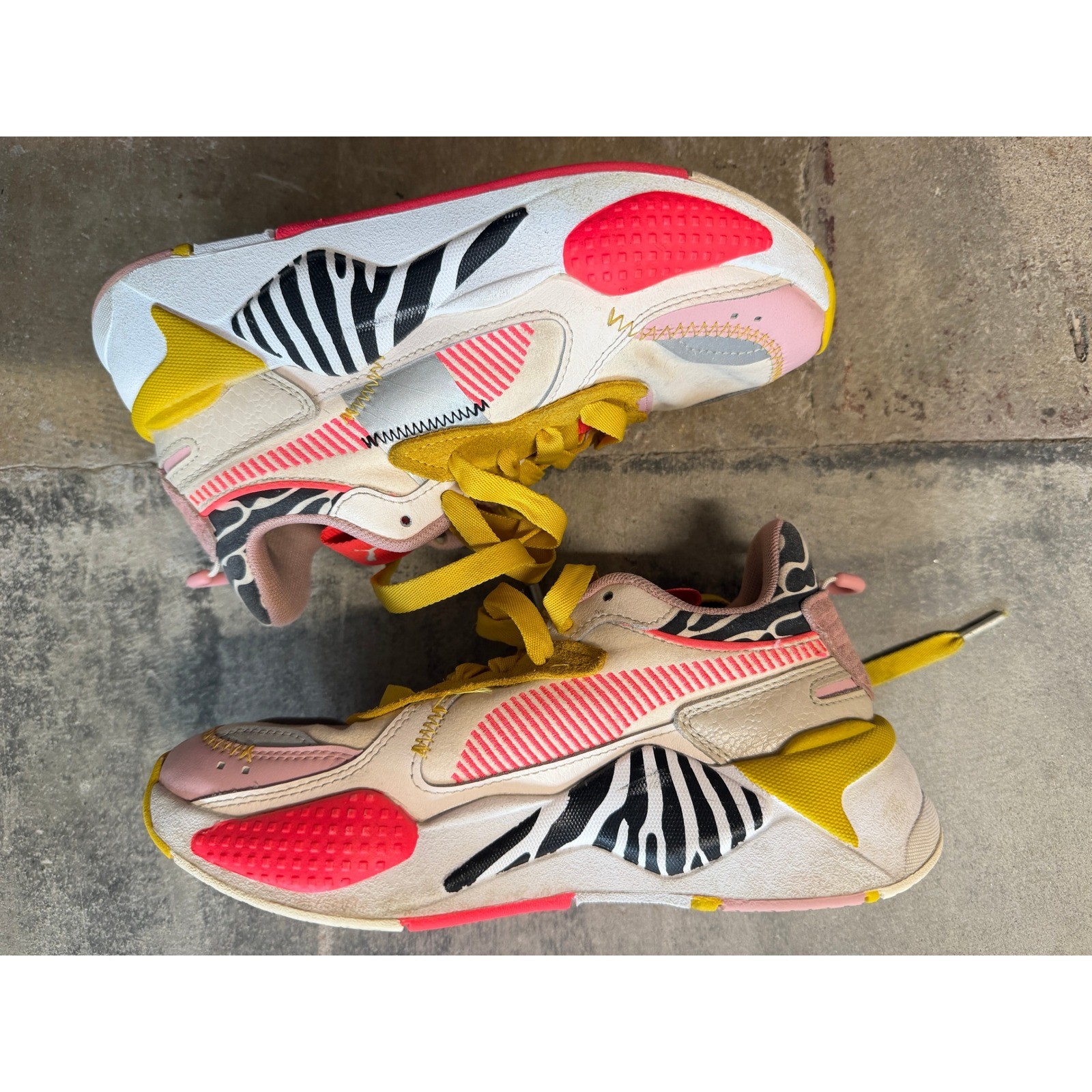 Puma RS-X Wildcats Womens Sneakers Pink Yellow Zebra Animal Print Size 5.5