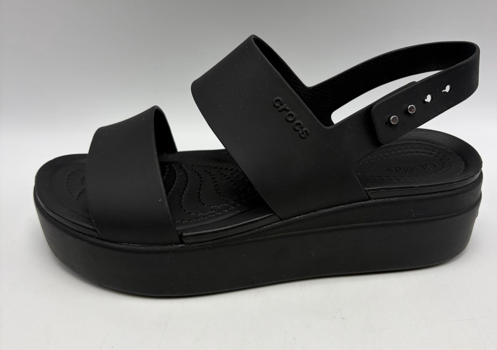 Crocs Brooklyn Womens 8 LiteRide Low Wedge Platform Sandals Black Boho Hippie