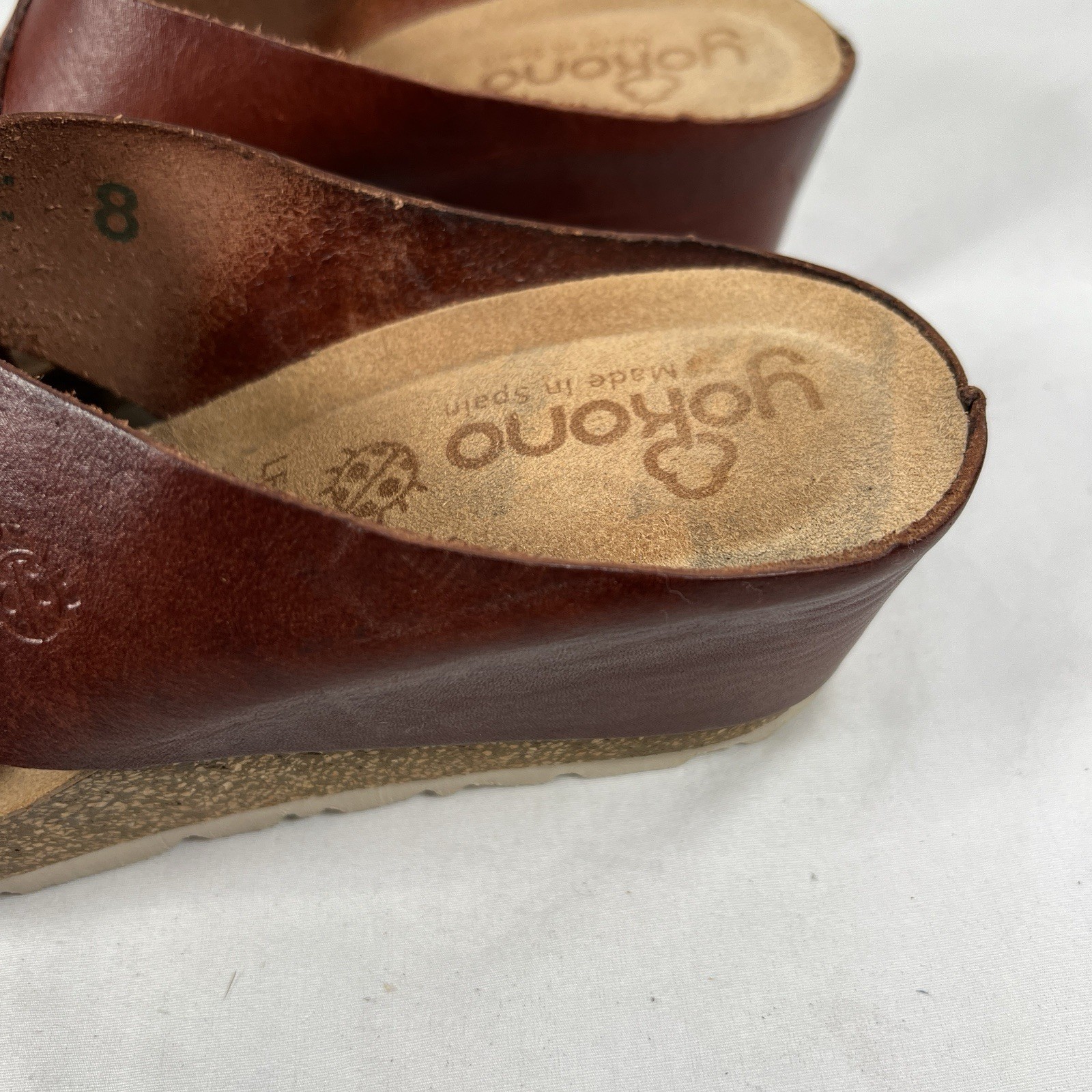 Yokono Spain Brown Leather Platform Slide Sandals Sz. 8 Minimalist Boho