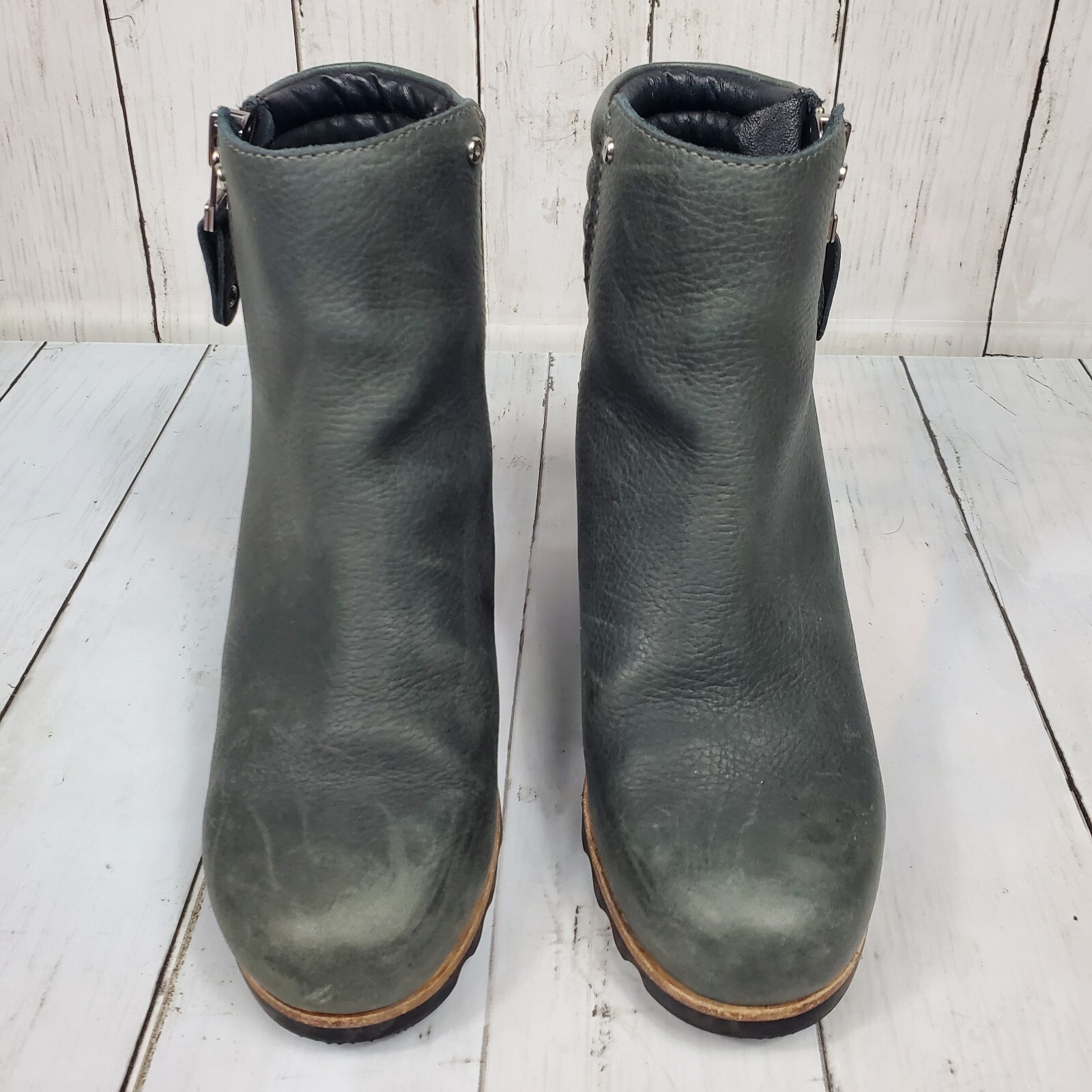 SOREL Danica Waterproof Ankle Bootie Sz 7.5 Gray Quarry Black Leather NL2547-052