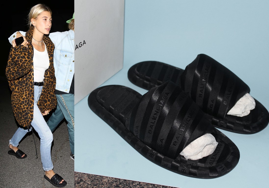 NIB BALENCIAGA Satin Logo Jacquard Hotel Slides Black Demna Le City sz 37 $600