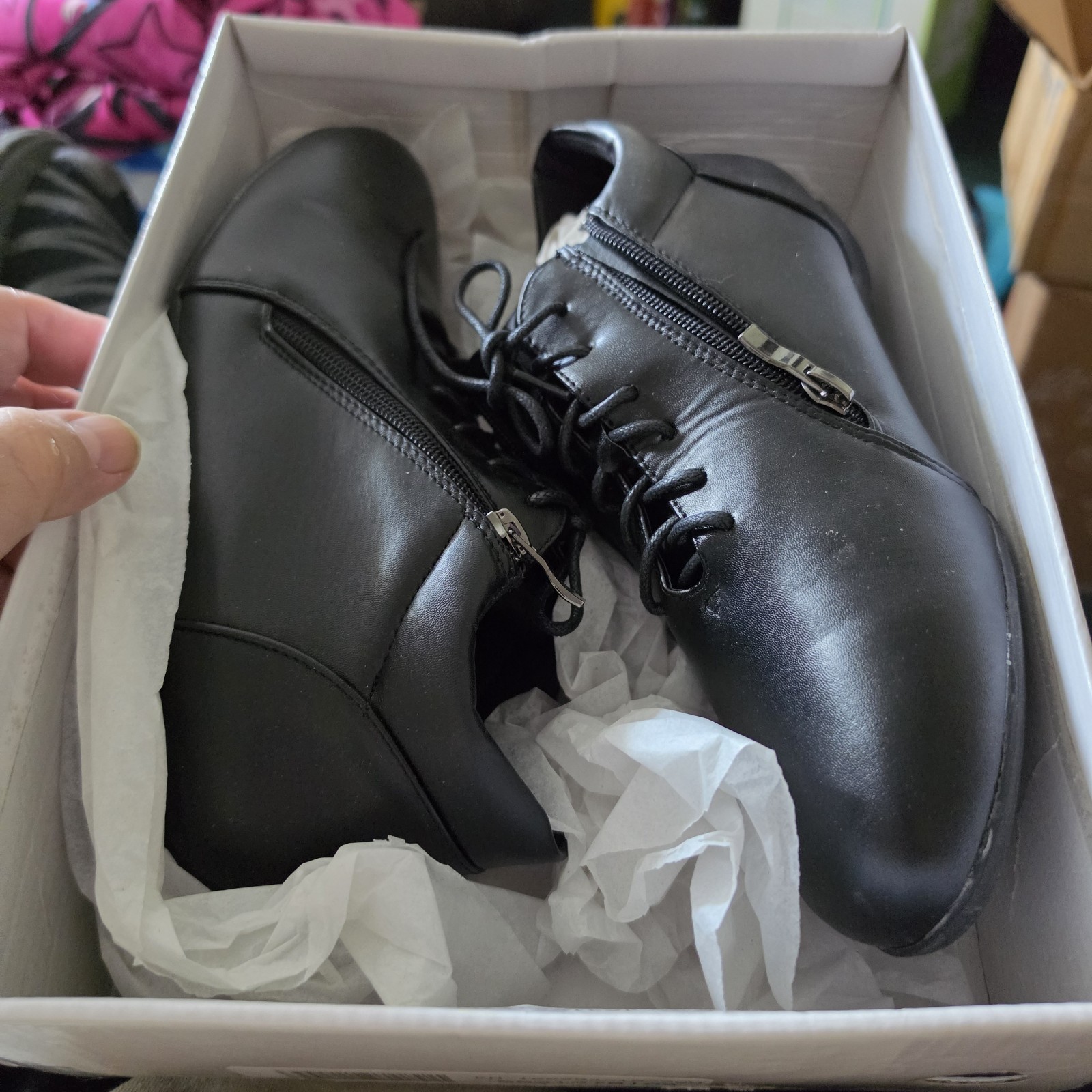 Angel Steps Women’s Black Comfort Ankle Boots Size 7.5 Wide Side Zip Lace-Up NEW