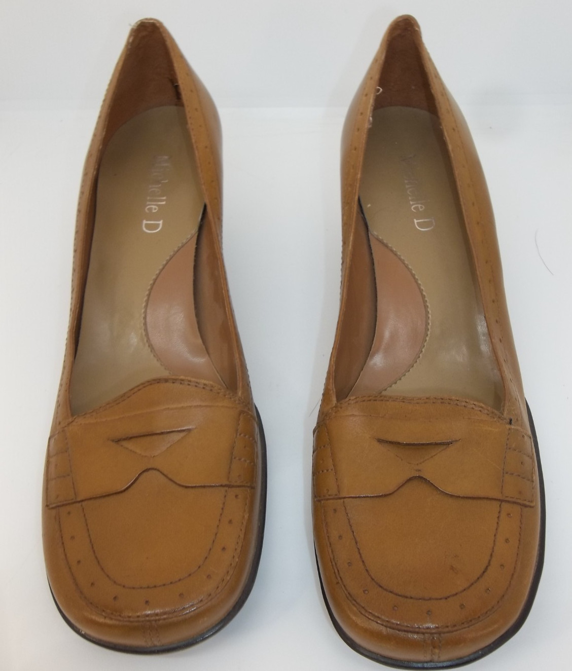 VTG MICHELLE D BROWN LEATHER HEELS PUMPS SIZE 6.5 Y2K 90’s NEW NON-SLIP