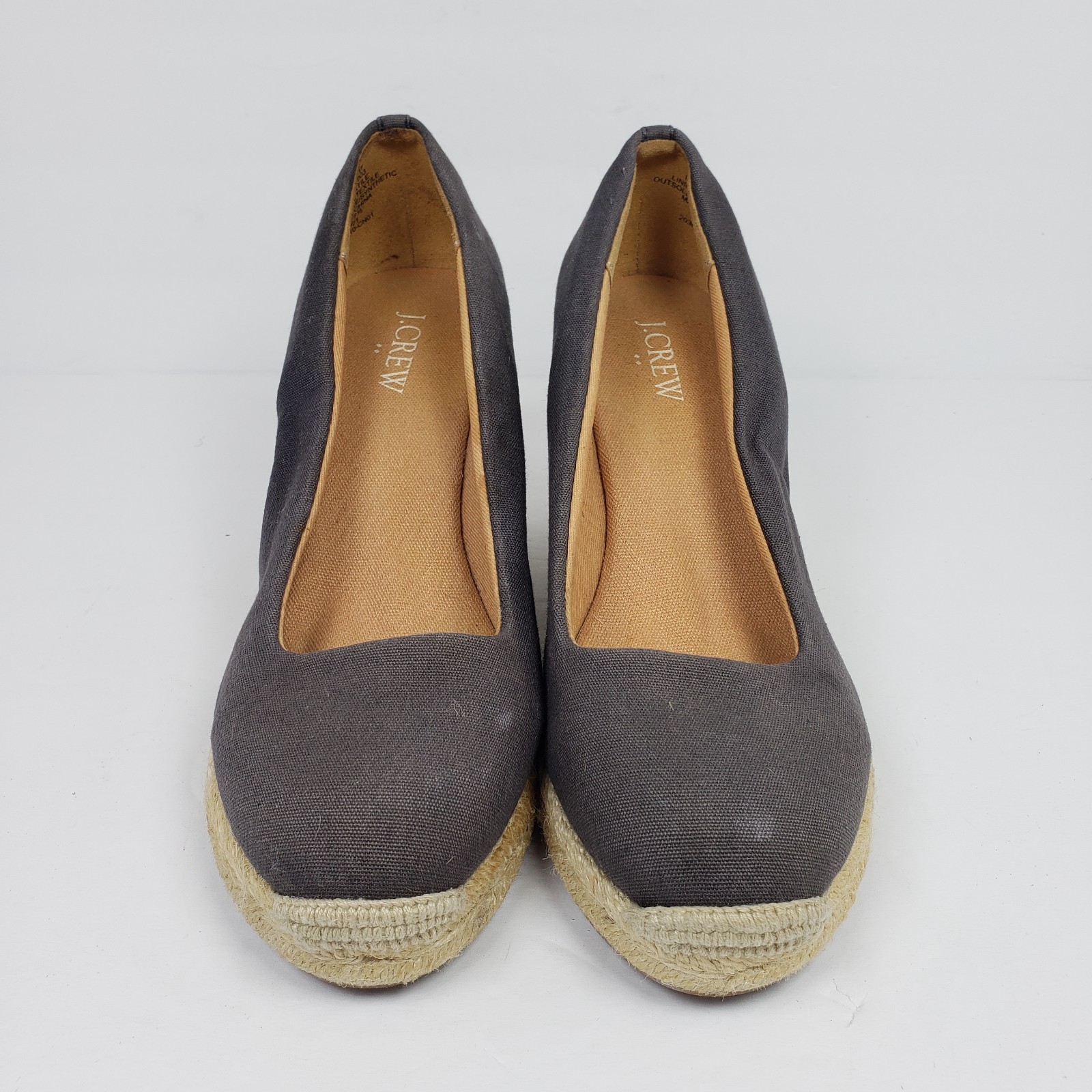 J Crew Womens Sz 7.5 Blue Canvas Slip On 3.25″ Heel Espadrille Wedge Pumps Shoes