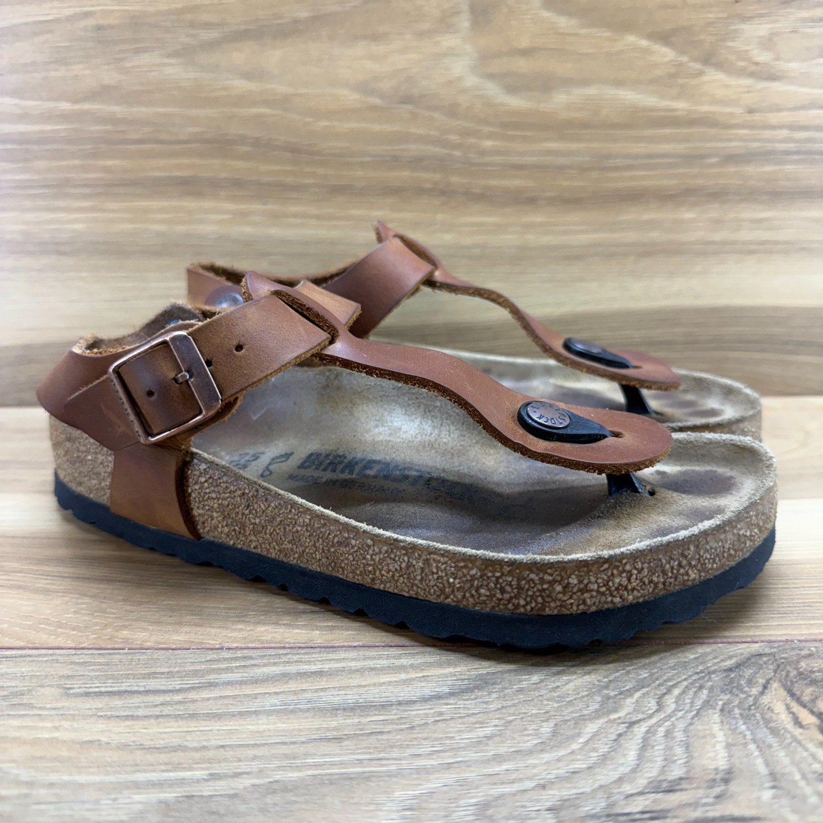 Birkenstock Kairo Sandals Cognac Tan Leather 4 W EU 35 Buckle Travel Vacation