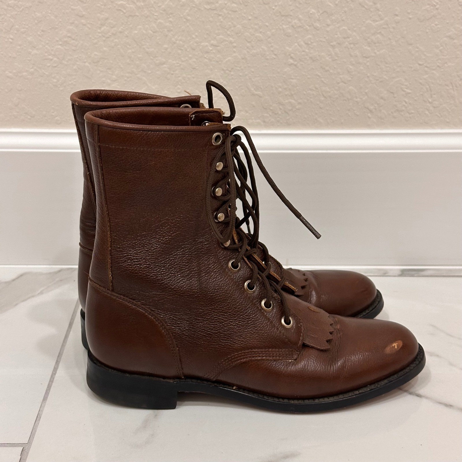 Vintage Justin Lacer Roper Kiltie Brown Cowgirl Western Boots L508 Women’s 6 B
