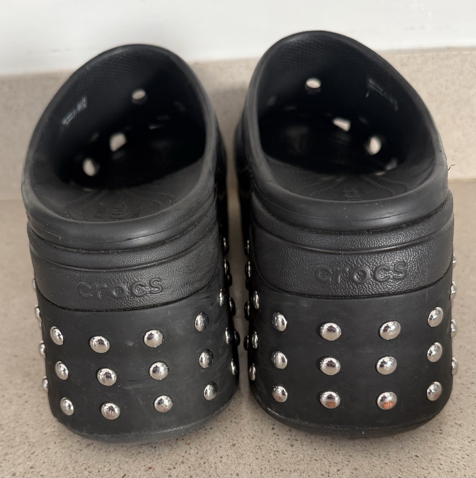 Crocs Sz 11 Viral Siren Platform Clogs Black Studded Designer Heel Preppy Goth