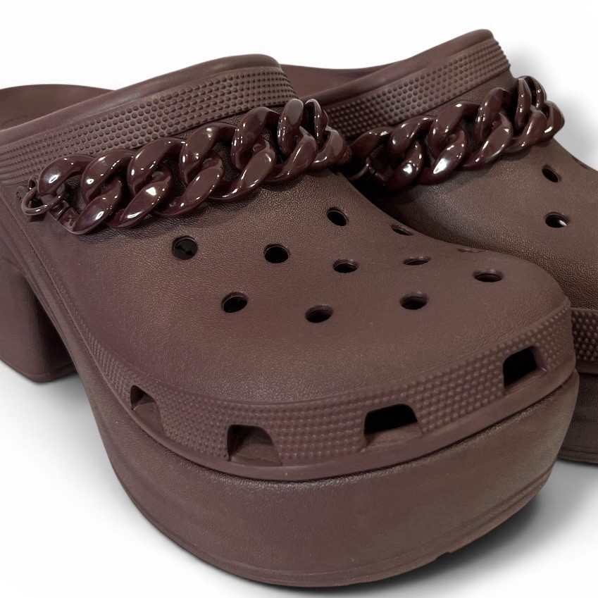 Crocs Siren Chain Platform Clogs Womens 11 Burgundy Chunky Heel Iconic Comfort