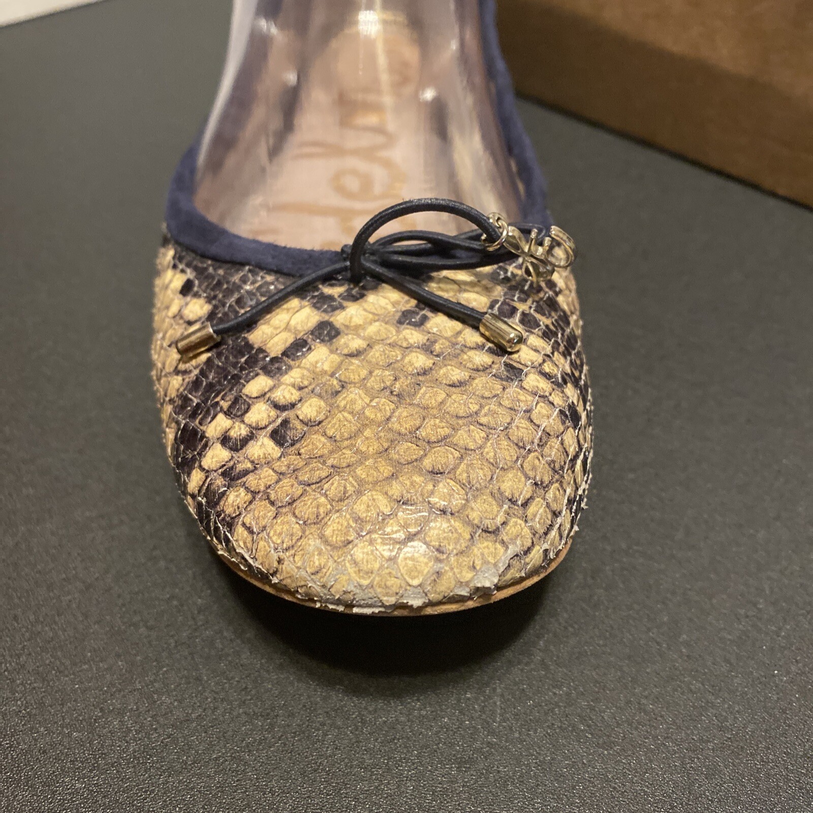 SAM EDELMAN Felicia Ballet Flat Ballerina Python Snake Skin Leather Bow Sz 7.5
