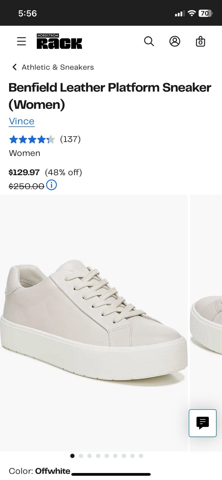 BENFIELD VINCE LEATHER PLATFORM SNEAKER WOMENS SIZE 9M OFFWHITE org. $130