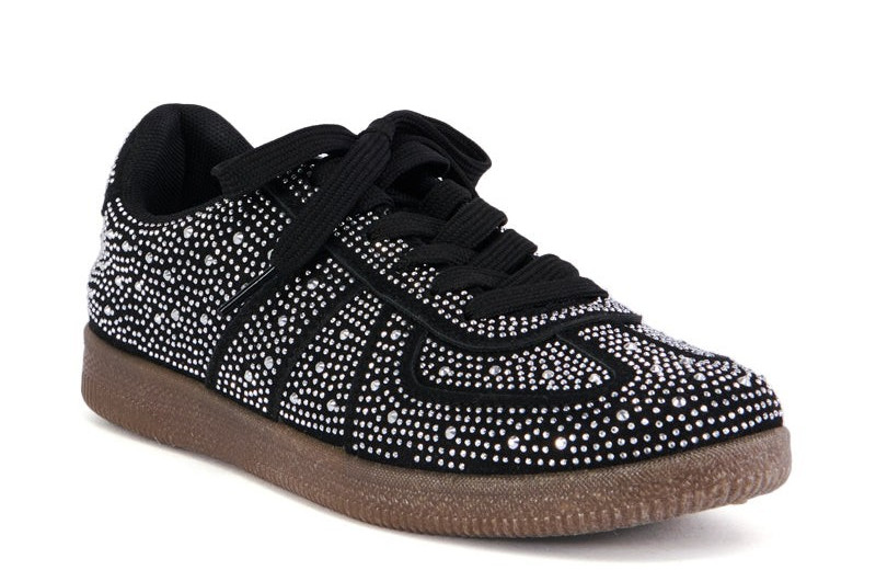 NEW Azalea Wang Bryar Women’s Leather Lace Up Silver Studs Sneakers Black Sz. 8