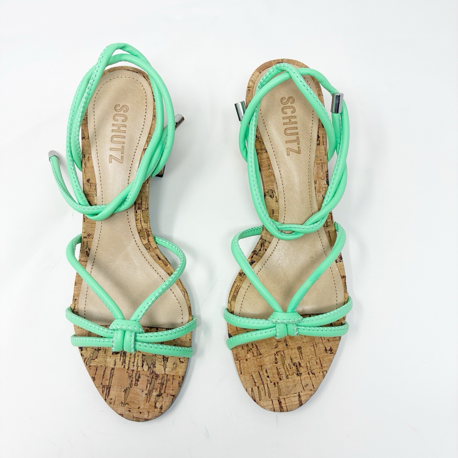 Schutz Suzy Mint Green Block Cork Heel Sandal 6.5 NIB