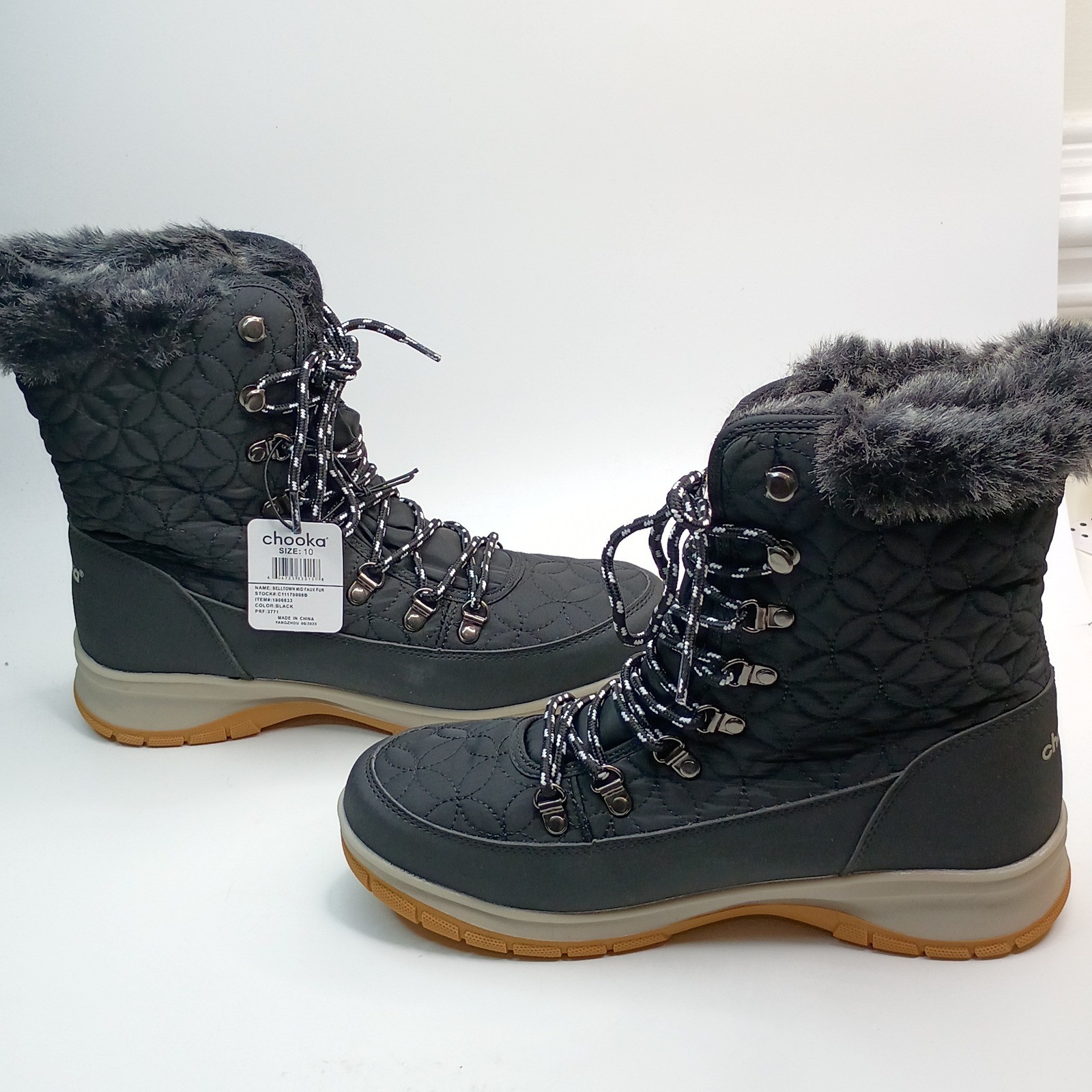 Chooka Belltown Mid Faux Fur Boots Women Size 10 Black Insulated Winter Boots