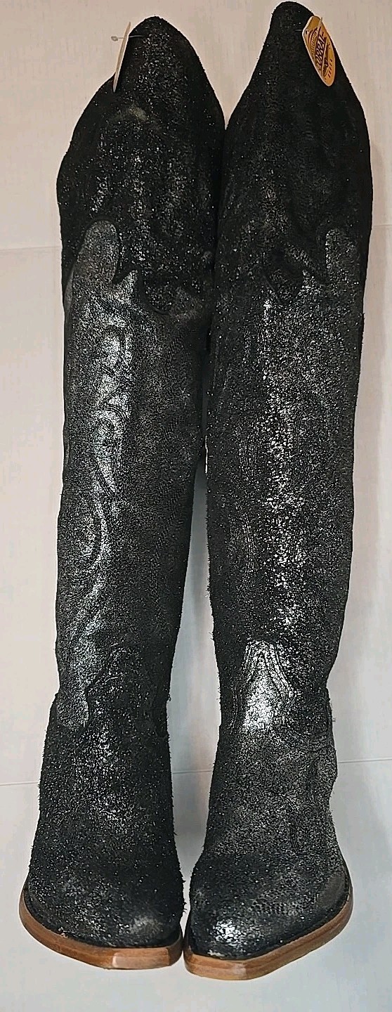 Size 6 Corral Black Silver Metallic Over The Knee Pointed Toe Z5245