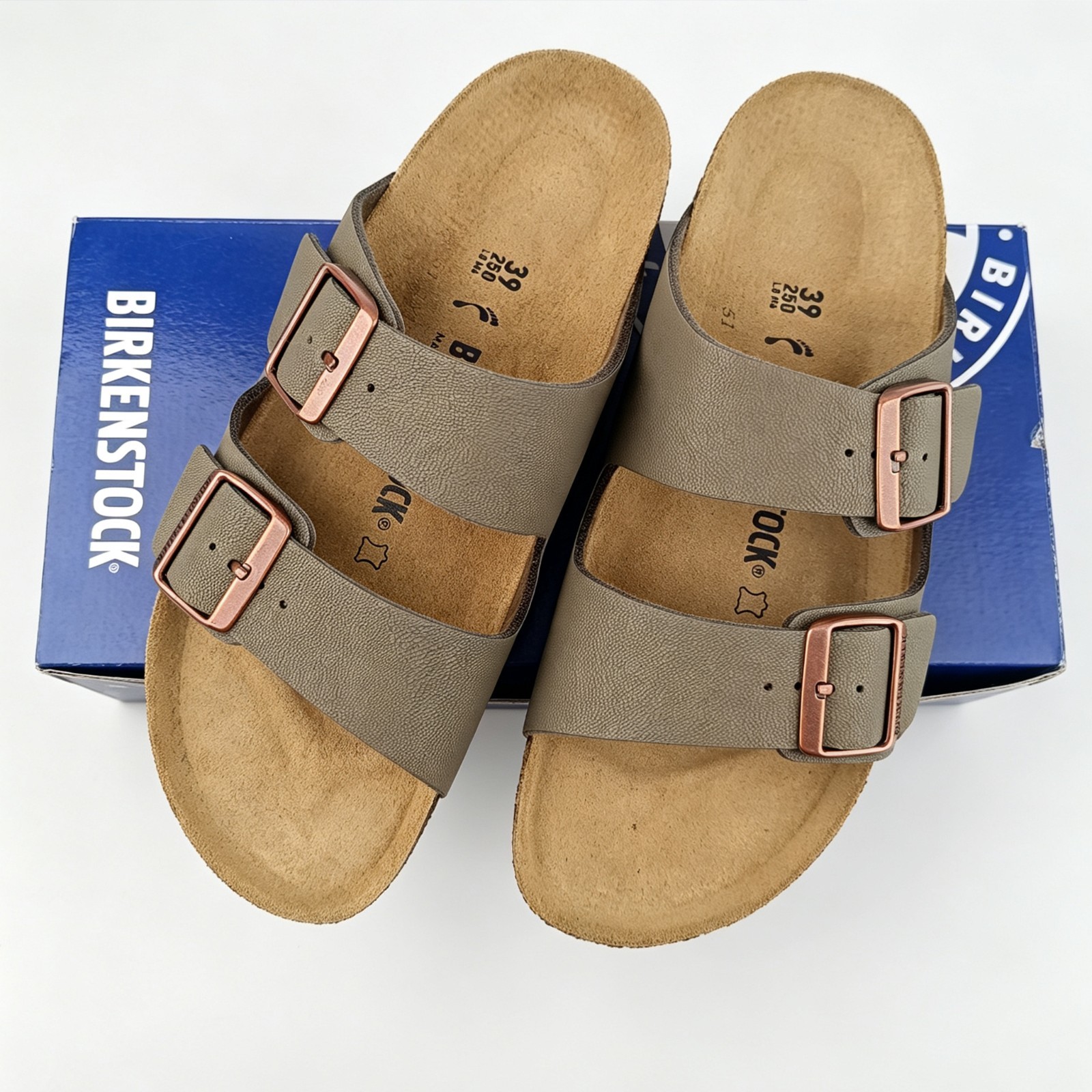 New Birkenstock Arizona Footbed Birko-Flor Unisex Stone Shoes US6-11