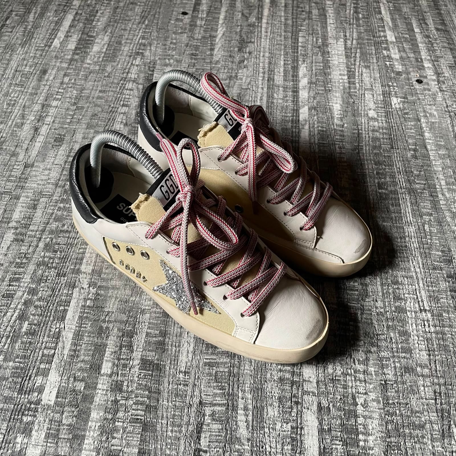 GOLDEN GOOSE SUPERSTAR WHITE LEATHER GLITTER STAR LOW TOP SNEAKERS SIZE EU 38