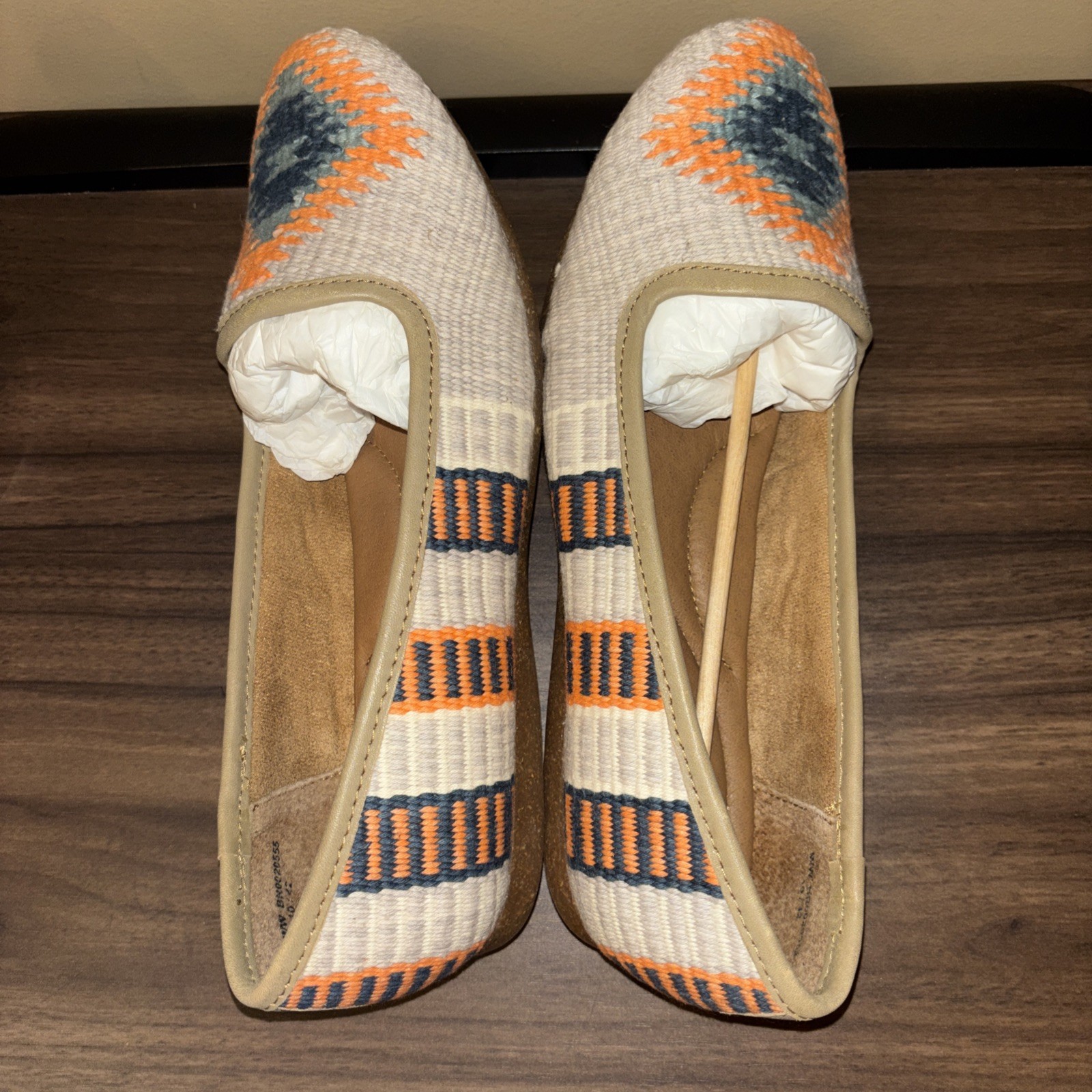 New Born 10 M Giselle Flats Orange Gray Aztec Slip On Woven Textile Leather