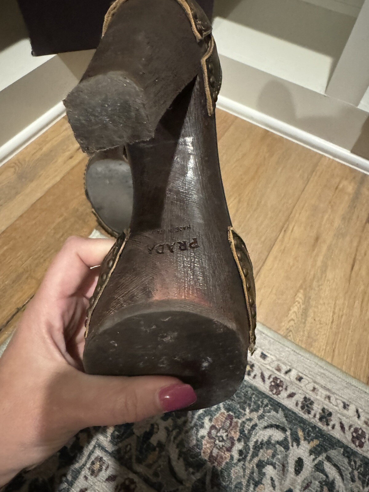 PRADA Bronze T-strap Heels