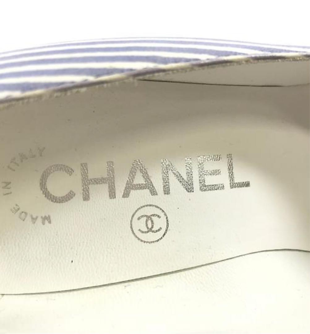CHANEL Striped High Heel Pumps 34.5 22.5cm 8.9in Pointed Toe