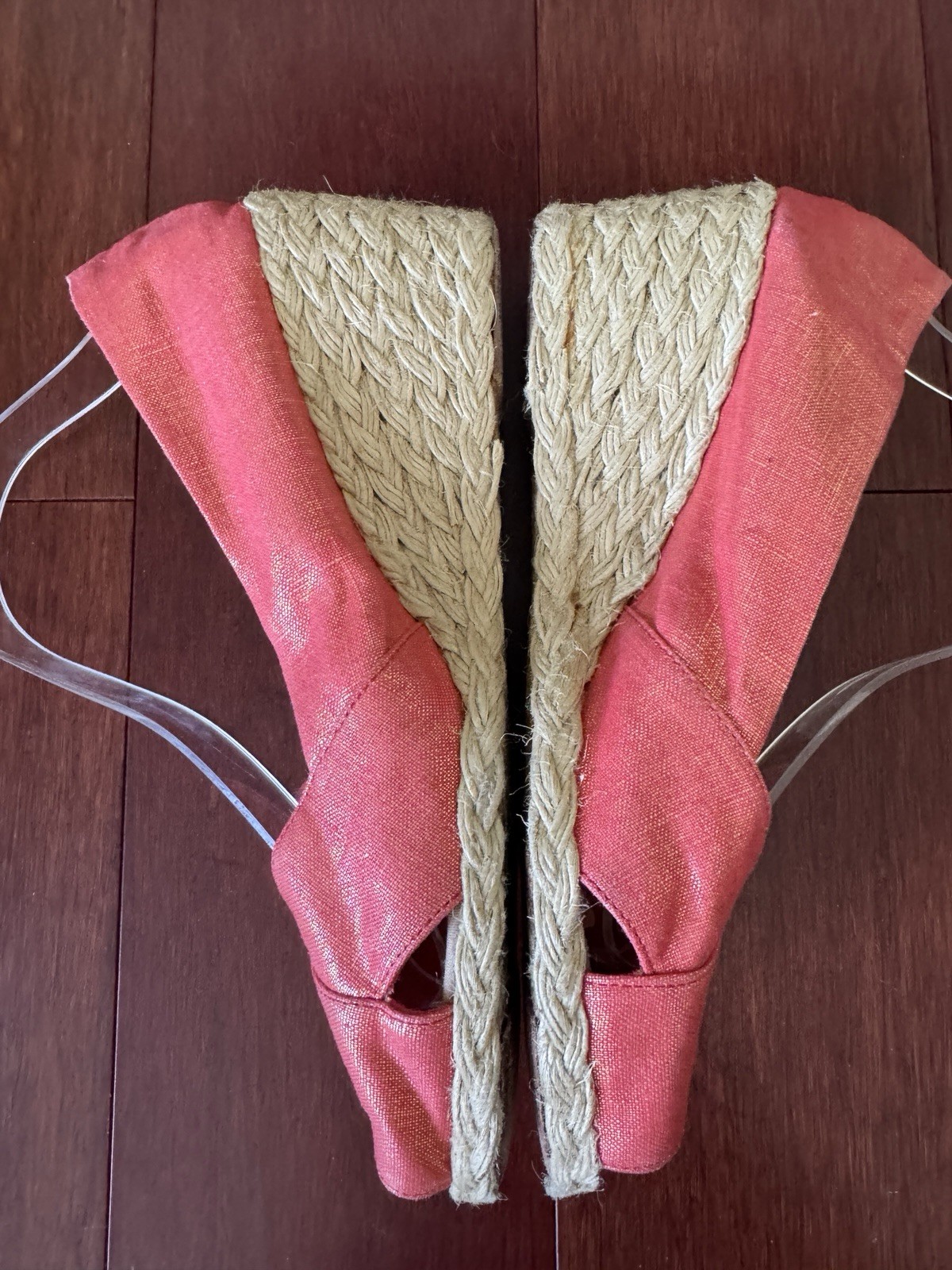 RALPH LAUREN Cecilia Espadrille Wedge Shoes Metallic Coral Pink Size 9
