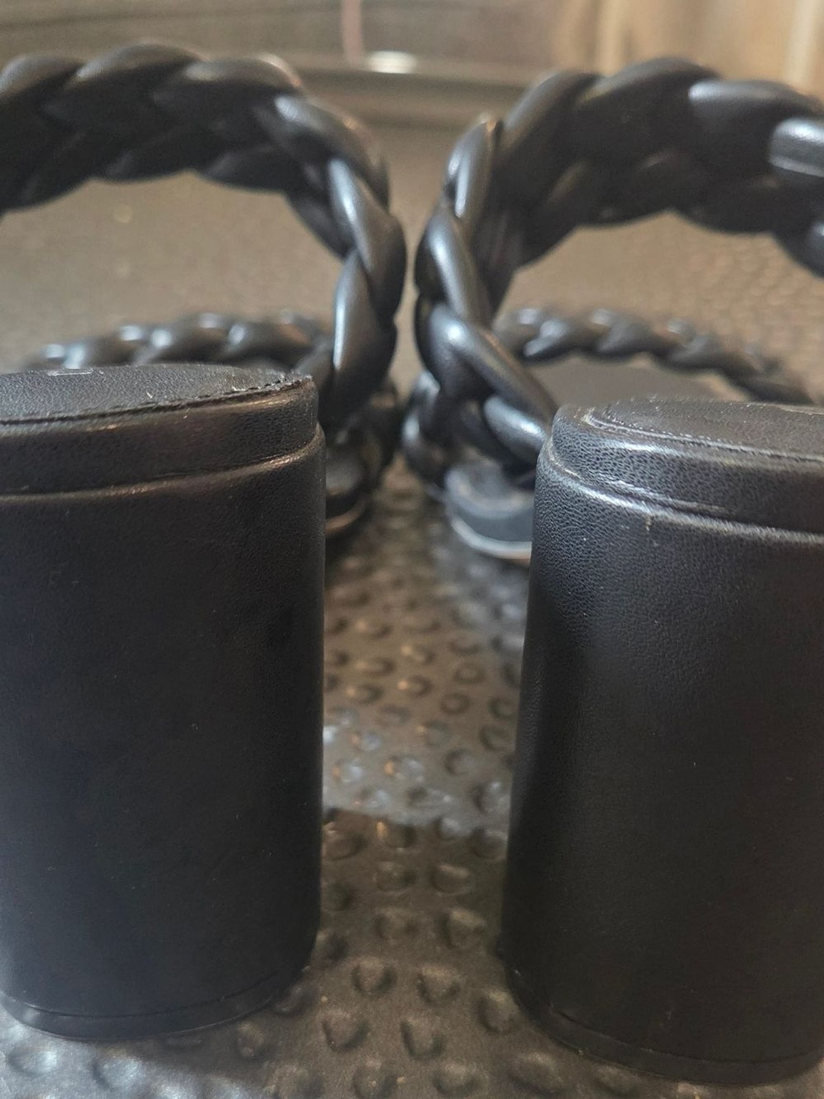 Madden Girl Black Braided Double-Strap Slide Heels