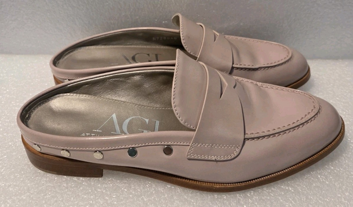 Attilio Giusti Leombruni AGL Penny Loafers Mule 39 Stud Trim Pale Raby Nude