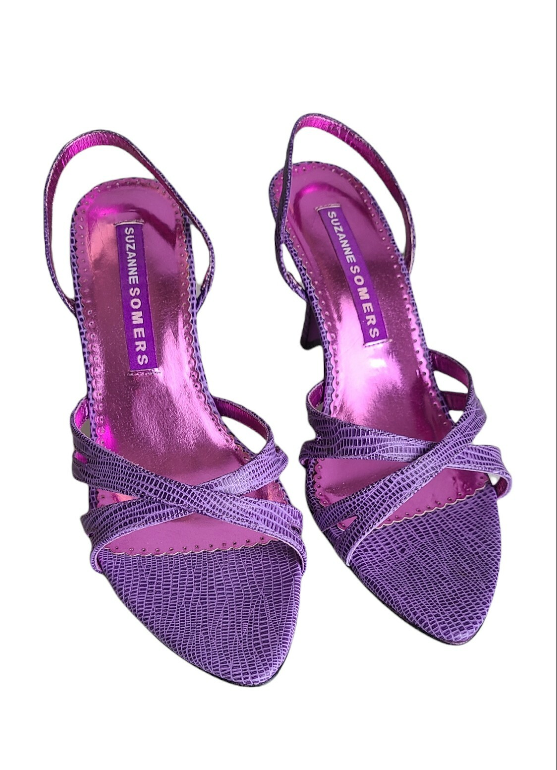NWOB Suzanne Somers Strappy Slingback Purple Leather High Heel Sandals SZ 9W