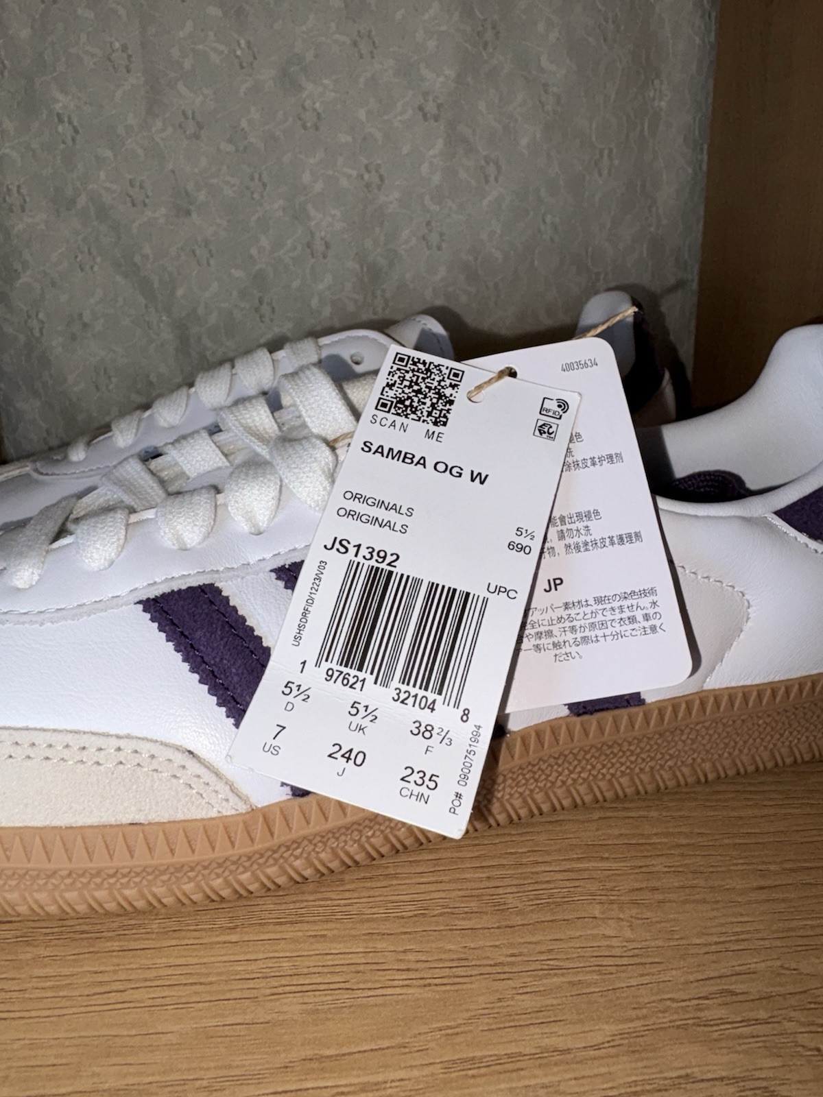 NEW Womens adidas Samba OG Athletic Shoe Cloud White Alumina Aurora Plum