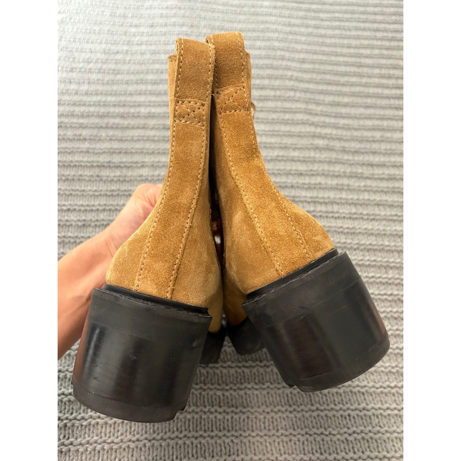 Madewell The Gwenda Platform Ankle Boots Womens Sz 8 Toffee Chunky Suede Leather