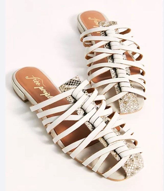 Free People Odette Woven Python Leather Fisherman Sandals Flat Mules 41 10-10.5
