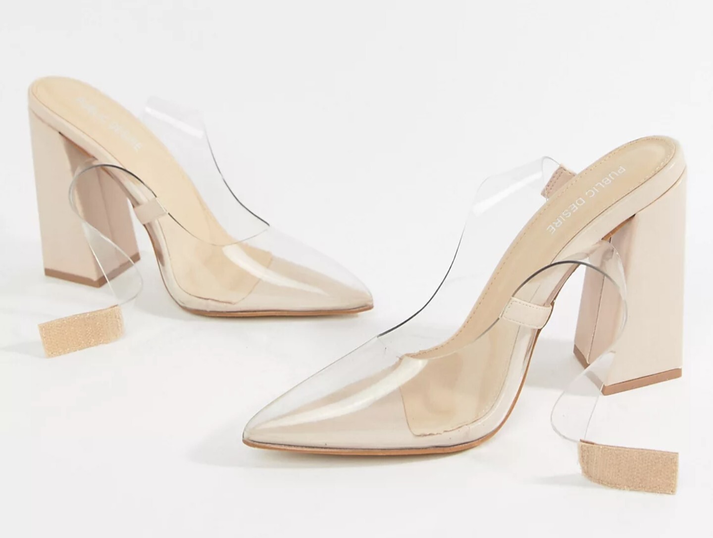 Public Desire Lure Nude Clear Block Heel Sandals Size US 5.5 EU 36