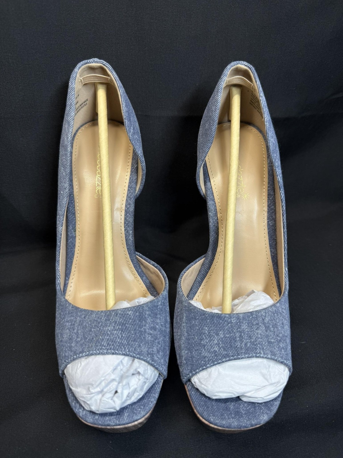 ShoeDazzle Charli Shoes Womens Size 7.5 Platform Heels Pumps Recycled Chambray