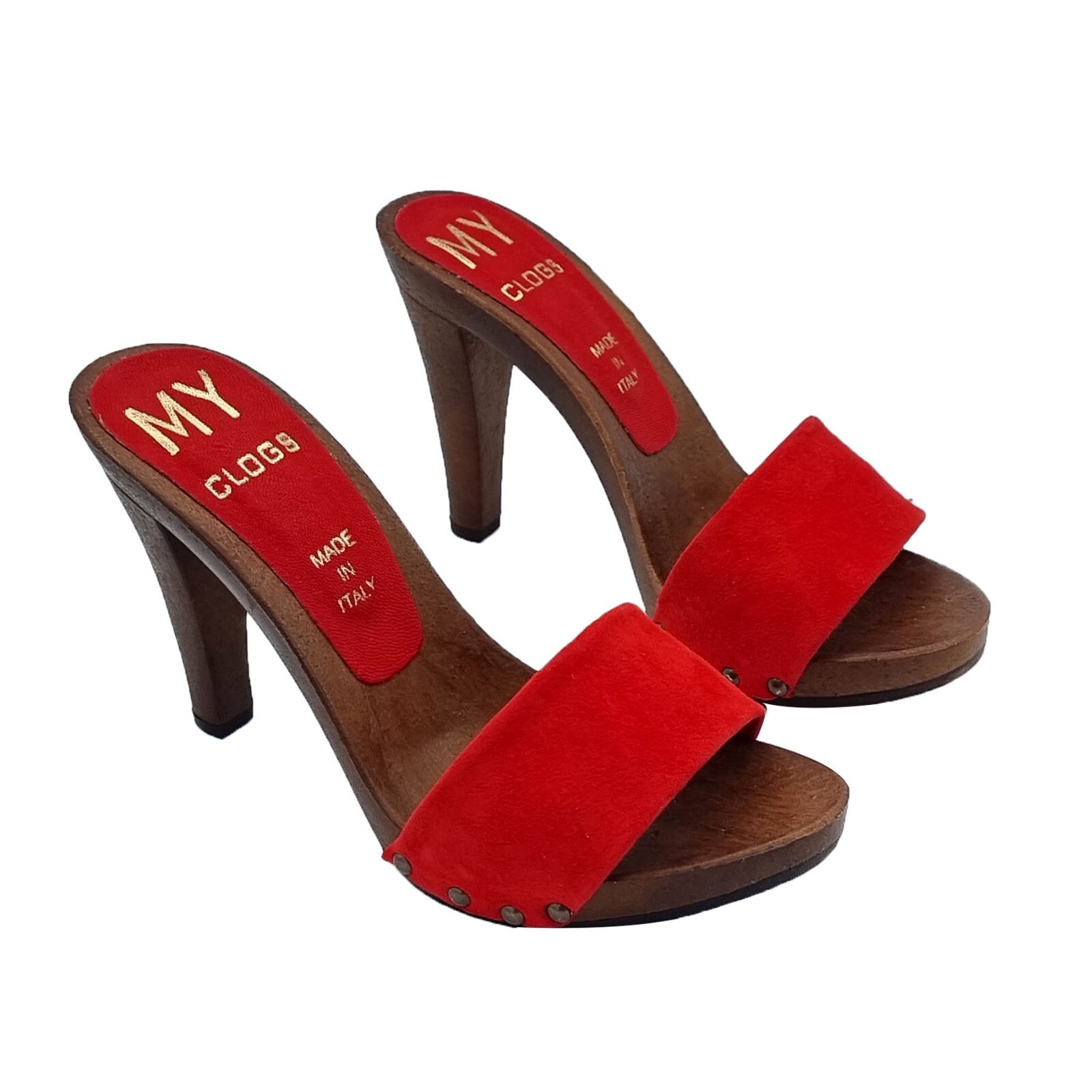 Mules With Red Suede Strap 11 CM Heel – From Size 35 To 42 – MY580 CAM ROSSO