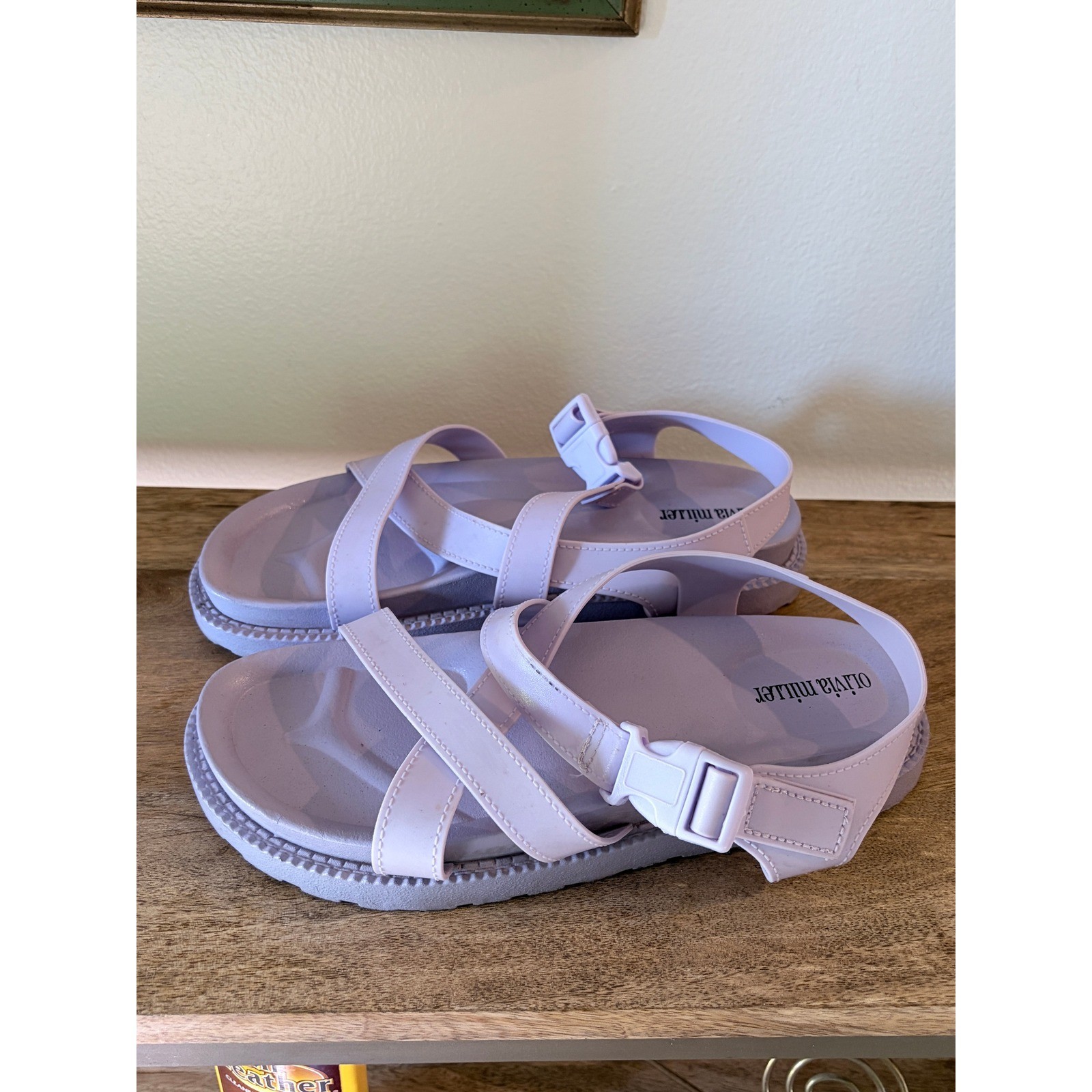 Olivia Miller Womens Lavender Lilac Purple Platform Strappy Buckle Sandals 42