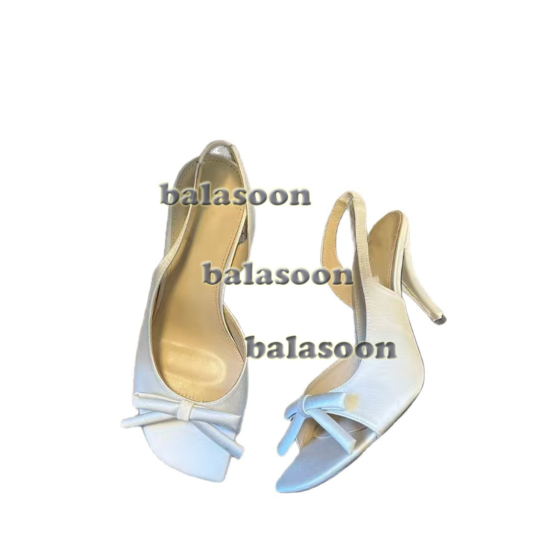 2026 catwalk leather round-headed bow stiletto high-heeled sandals female