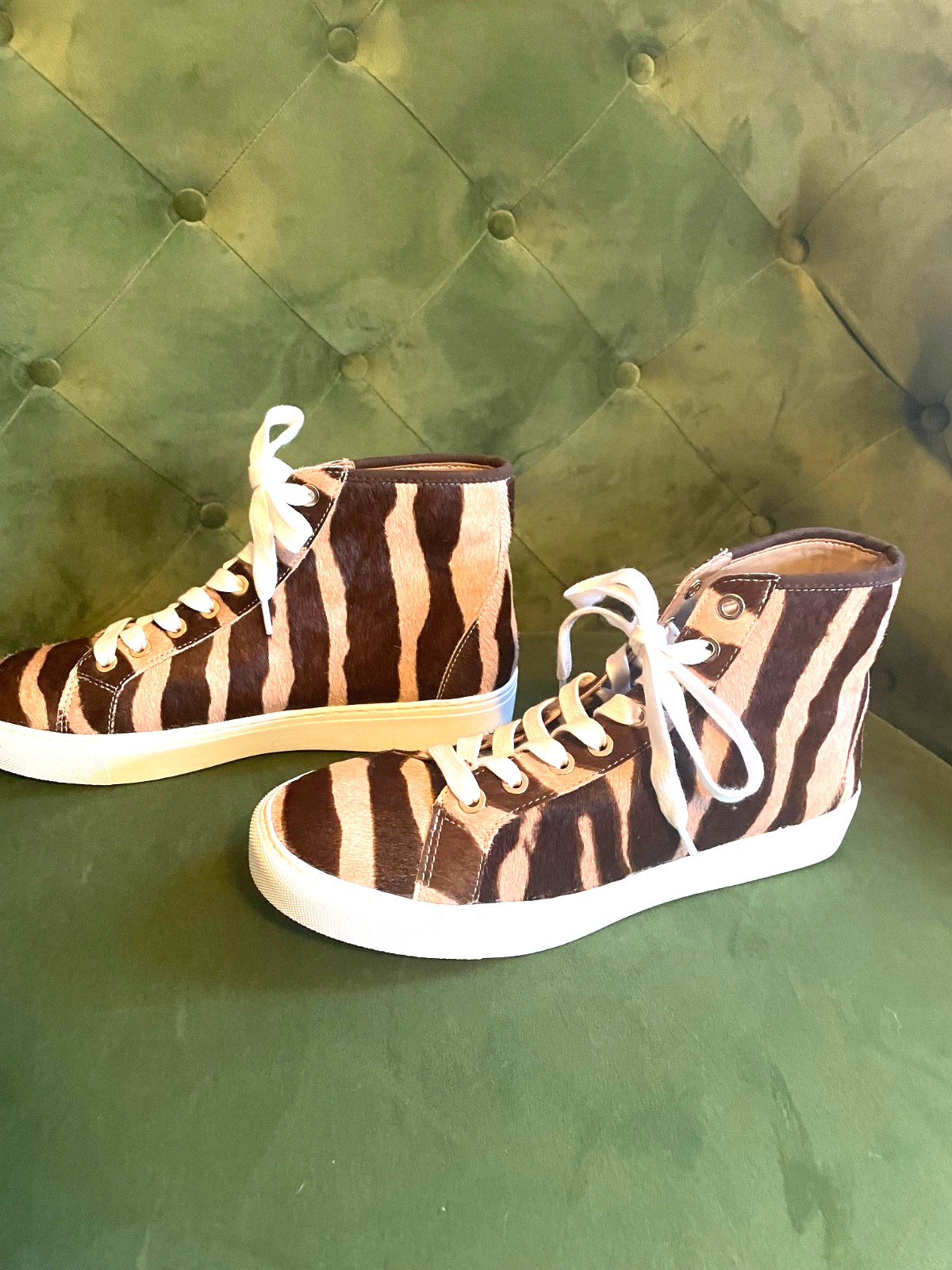 ANN TAYLOR REAL Calf Hair Fur ZEBRA LEOPARD HighTop SNEAKERS SZ 6.5 New w/o Box