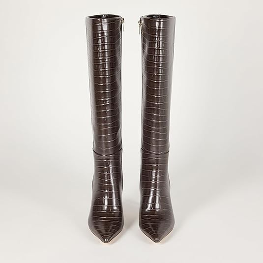 The Drop Women’s Size 9.5 Chocolate Croco Stamped Gemini Tall 3.6″ Heeled Boot