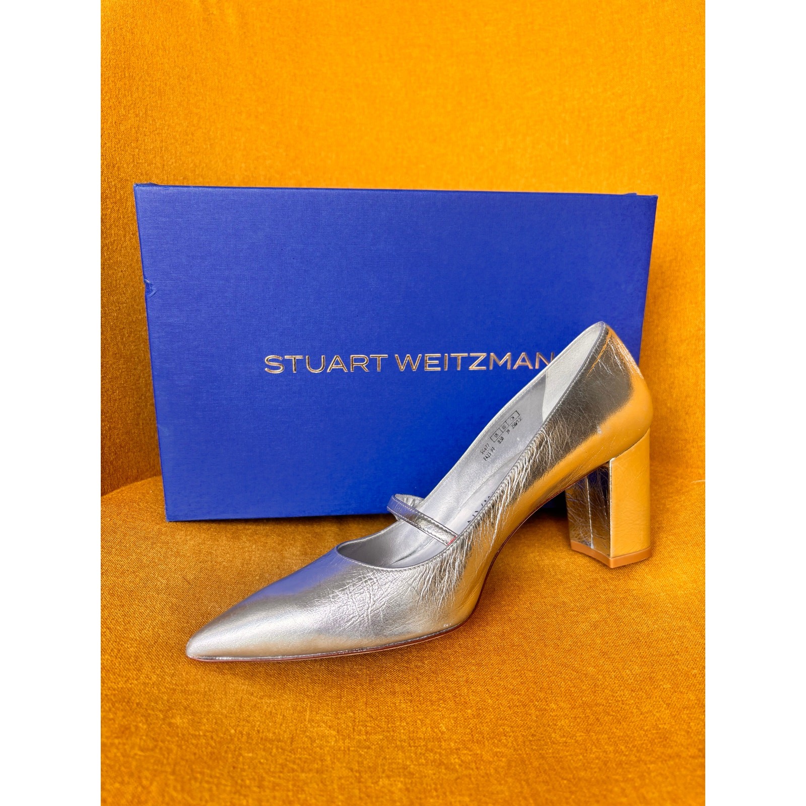 Stuart Weitzman 75 Pointed Toe Mary Jane Pumps Silver Women’s Size 8.5B