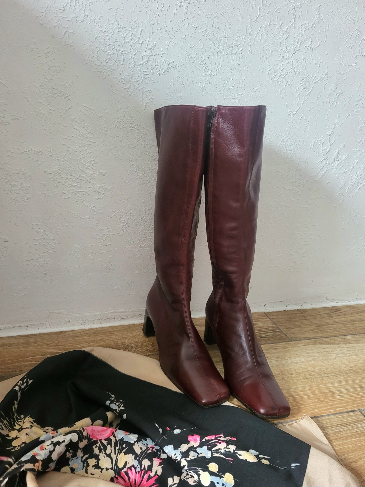 Ledies Boots Knee High Genuine Leather Shoes UK5.5 US7.5 EU38.5 Burgundy Italy