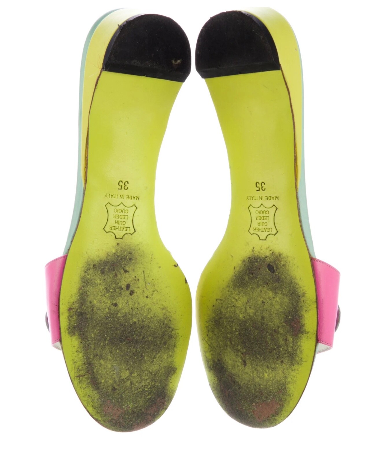 Emilio Pucci Colorblock Leather Yellow Pink Green Slides Sandals Shoes 35